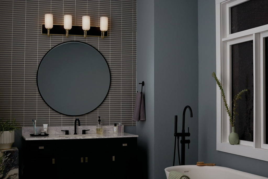 KICHLER 55164CPZ Solia 32 Inch 4 Light Vanity With Opal Glass In Champagne Bronze With Black