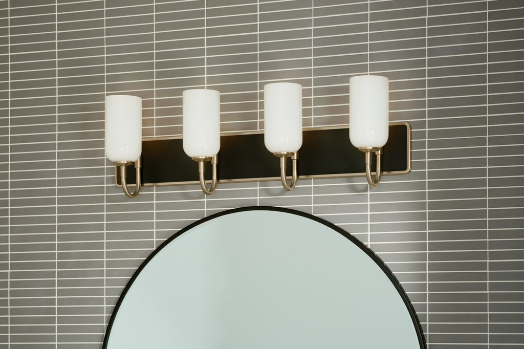 KICHLER 55164CPZ Solia 32 Inch 4 Light Vanity With Opal Glass In Champagne Bronze With Black