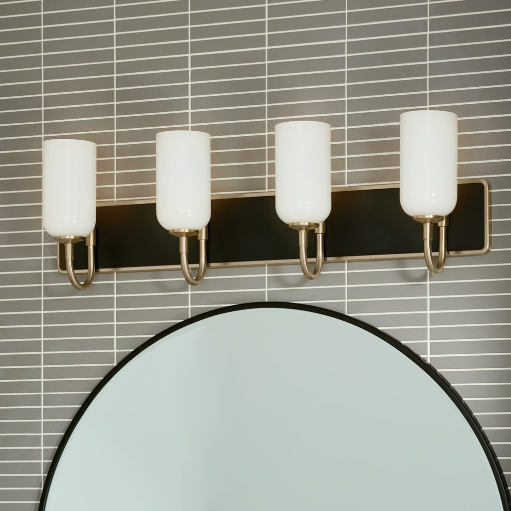 KICHLER 55164CPZ Solia 32 Inch 4 Light Vanity With Opal Glass In Champagne Bronze With Black