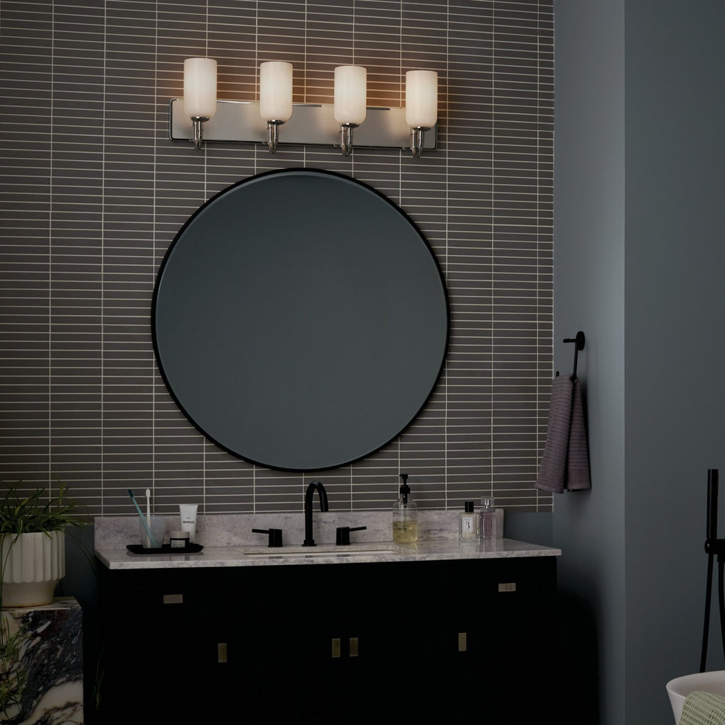 KICHLER 55164PN Solia 32 Inch 4 Light Vanity With Opal Glass In Polished Nickel With Stain Nickel