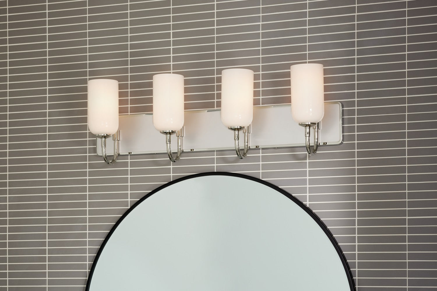 KICHLER 55164PN Solia 32 Inch 4 Light Vanity With Opal Glass In Polished Nickel With Stain Nickel