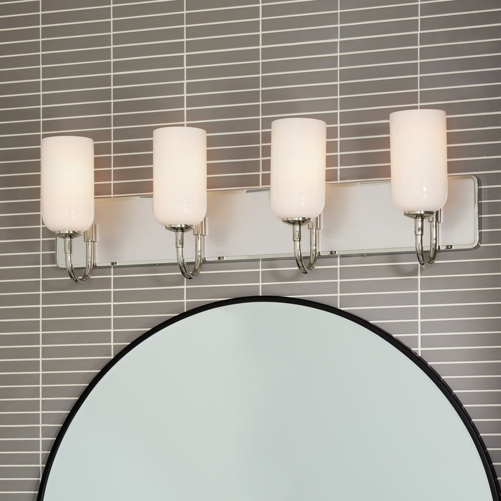KICHLER 55164PN Solia 32 Inch 4 Light Vanity With Opal Glass In Polished Nickel With Stain Nickel