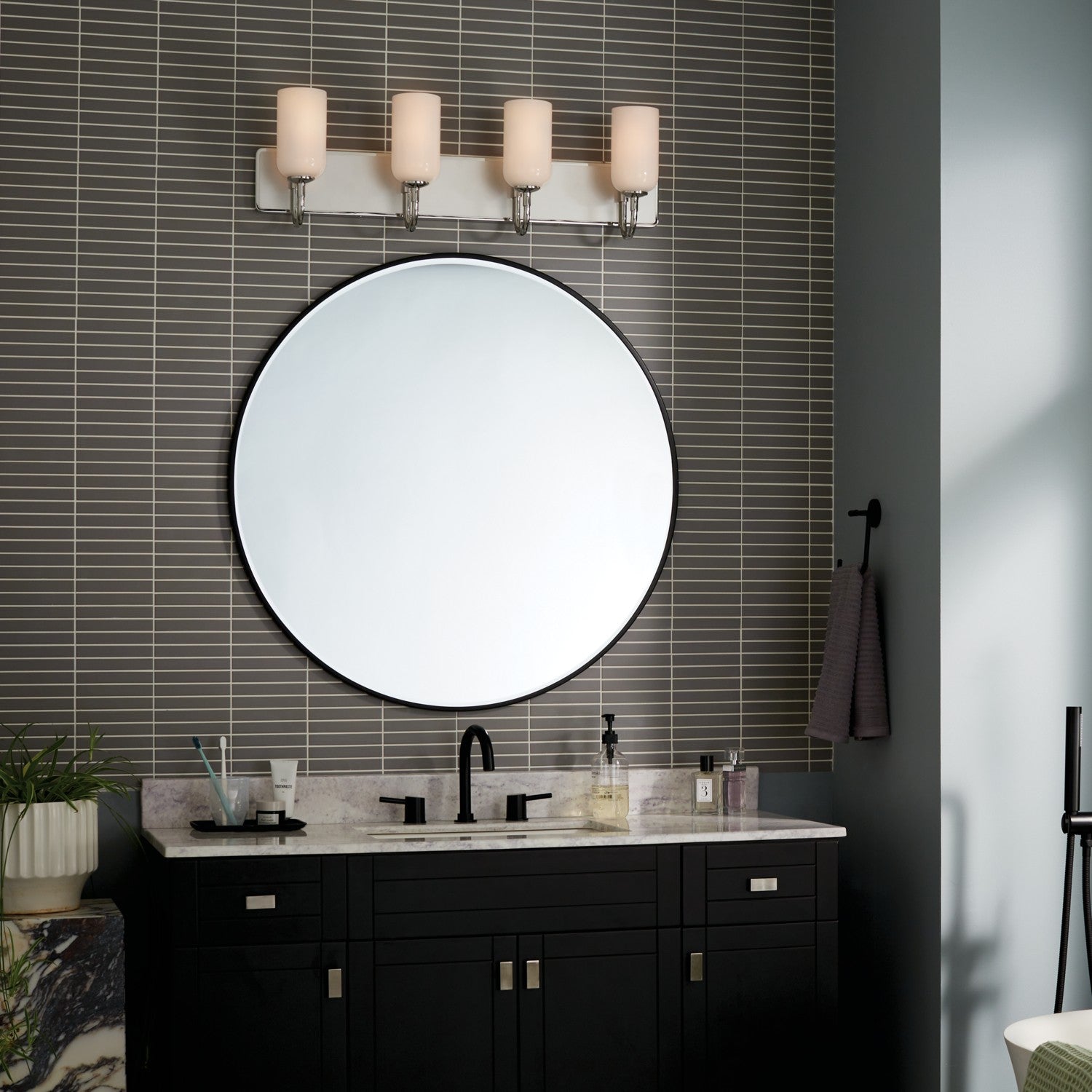 KICHLER 55164PN Solia 32 Inch 4 Light Vanity With Opal Glass In Polished Nickel With Stain Nickel