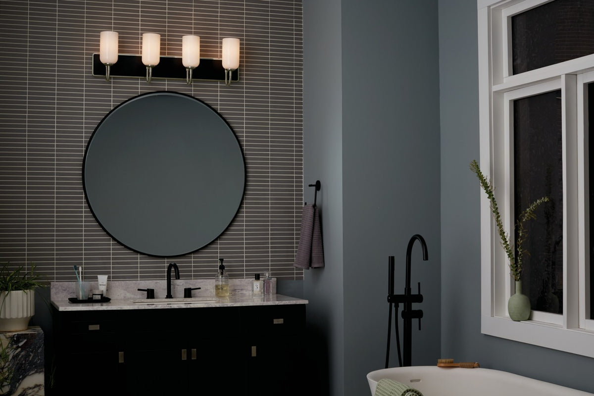 KICHLER 55164NI Solia 32 Inch 4 Light Vanity With Opal Glass In Brushed Nickel With Black