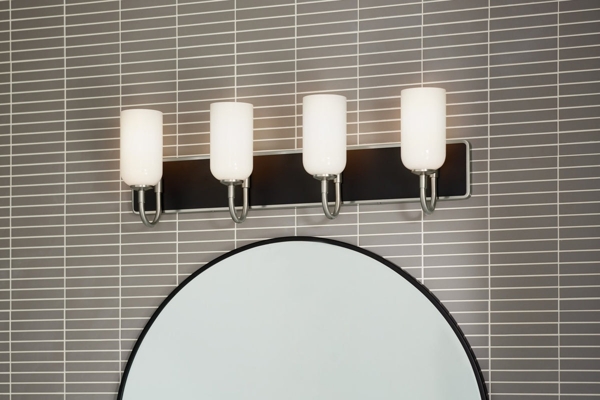 KICHLER 55164NI Solia 32 Inch 4 Light Vanity With Opal Glass In Brushed Nickel With Black