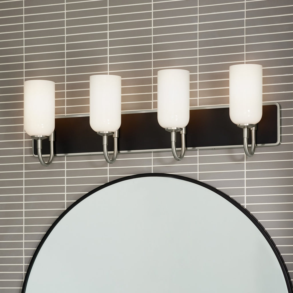 KICHLER 55164NI Solia 32 Inch 4 Light Vanity With Opal Glass In Brushed Nickel With Black