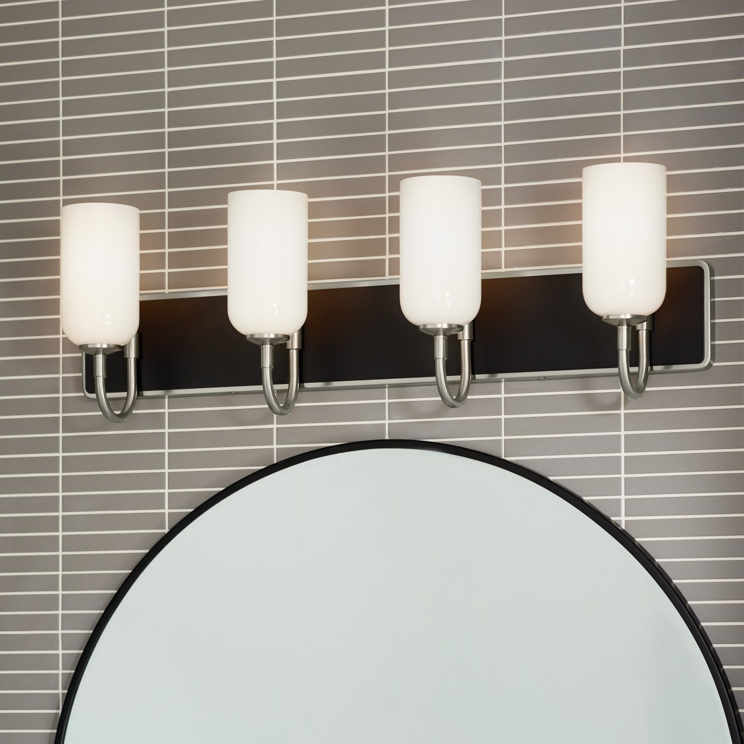 KICHLER 55164NI Solia 32 Inch 4 Light Vanity With Opal Glass In Brushed Nickel With Black