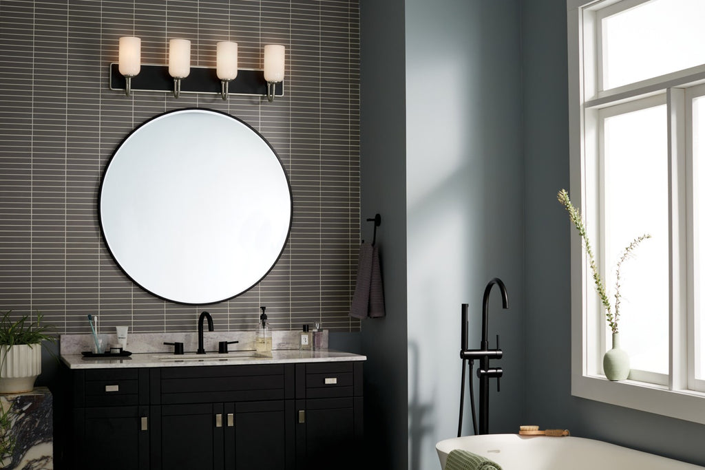 KICHLER 55164NI Solia 32 Inch 4 Light Vanity With Opal Glass In Brushed Nickel With Black