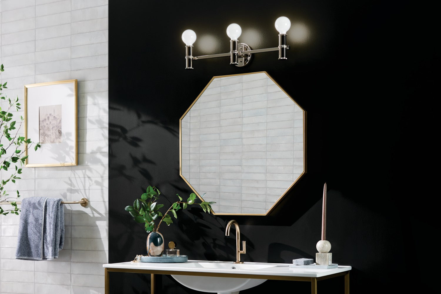 KICHLER 55157PN Torche 24.25 Inch 3 Light Vanity In Polished Nickel