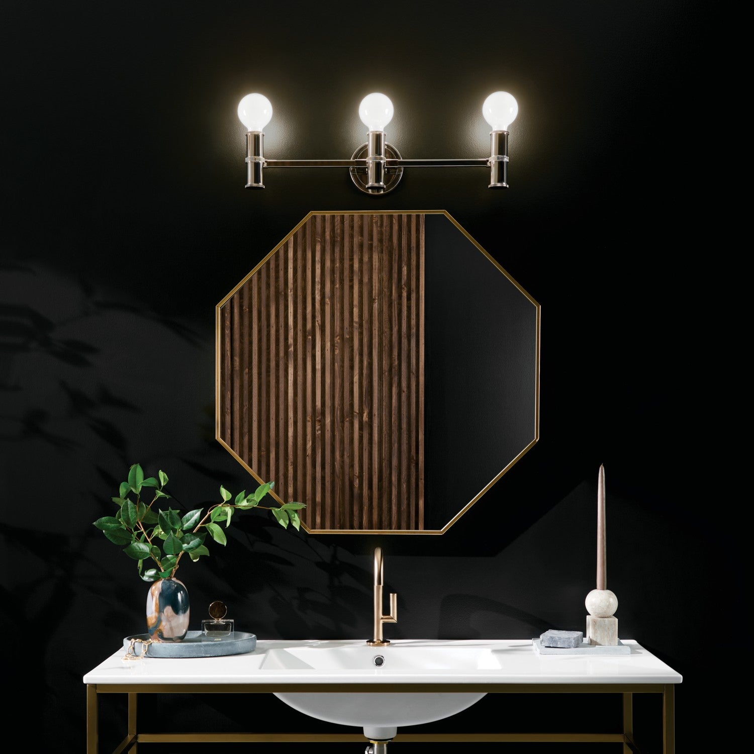 KICHLER 55157PN Torche 24.25 Inch 3 Light Vanity In Polished Nickel