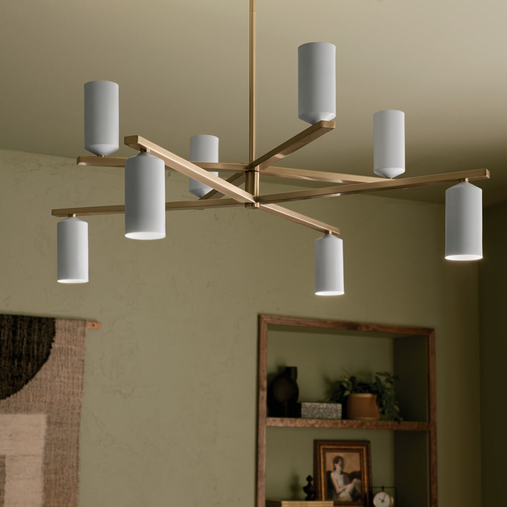 KICHLER 52532CPZWH Gala 36 Inch 8 Light Chandelier In Champagne Bronze With White