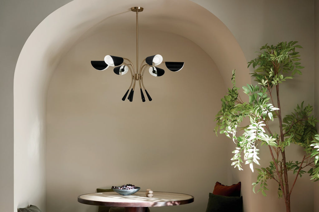 KICHLER 52559CPZBK Arcus 39.25 Inch 6 Light Chandelier In Champagne Bronze With Black