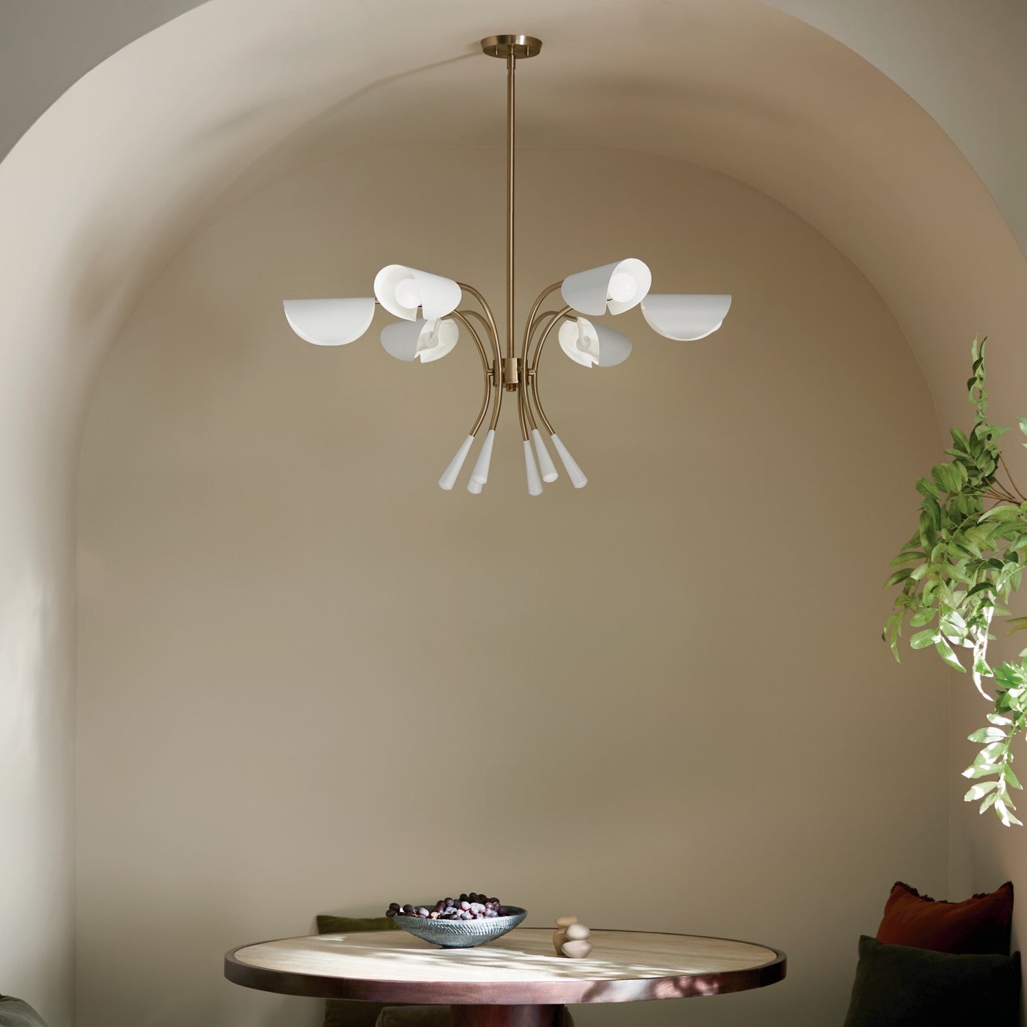 KICHLER 52559CPZWH Arcus 39.25 Inch 6 Light Chandelier In Champagne Bronze With White