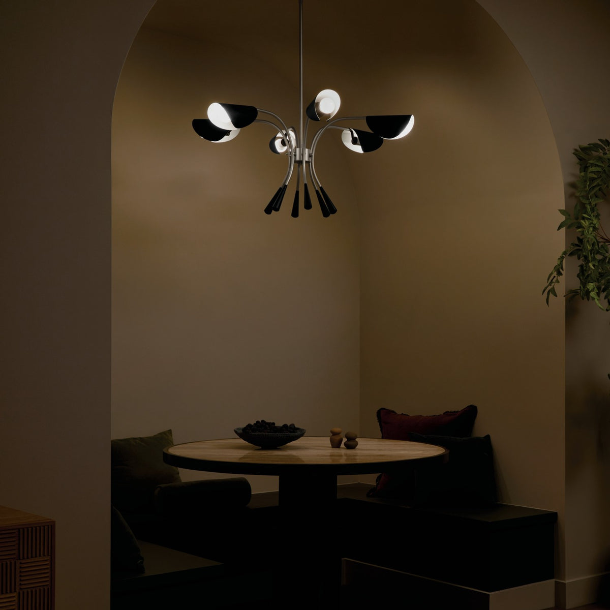 KICHLER 52559SN Arcus 39.25 Inch 6 Light Chandelier In Satin Nickel With Black