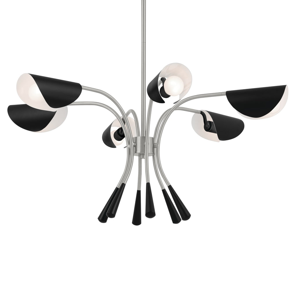 KICHLER 52559SN Arcus 39.25 Inch 6 Light Chandelier In Satin Nickel With Black