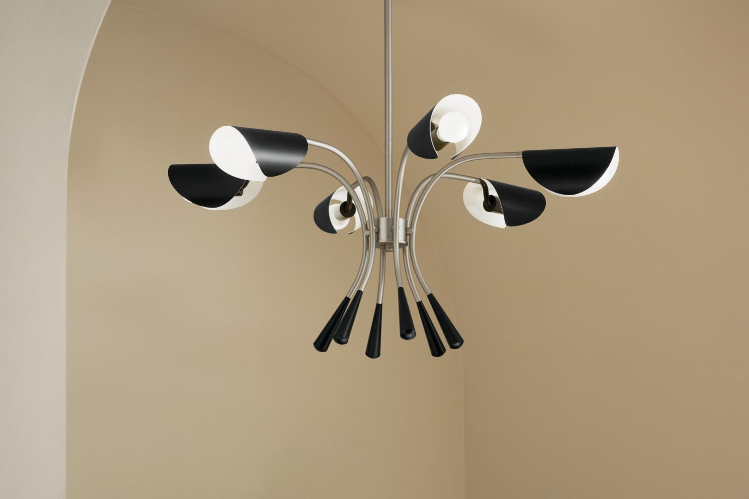 KICHLER 52559SN Arcus 39.25 Inch 6 Light Chandelier In Satin Nickel With Black