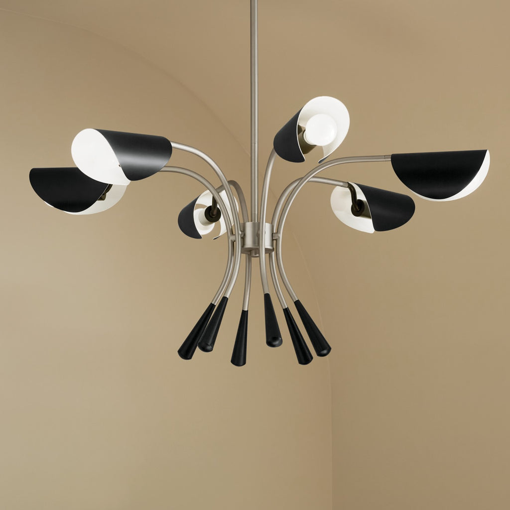 KICHLER 52559SN Arcus 39.25 Inch 6 Light Chandelier In Satin Nickel With Black