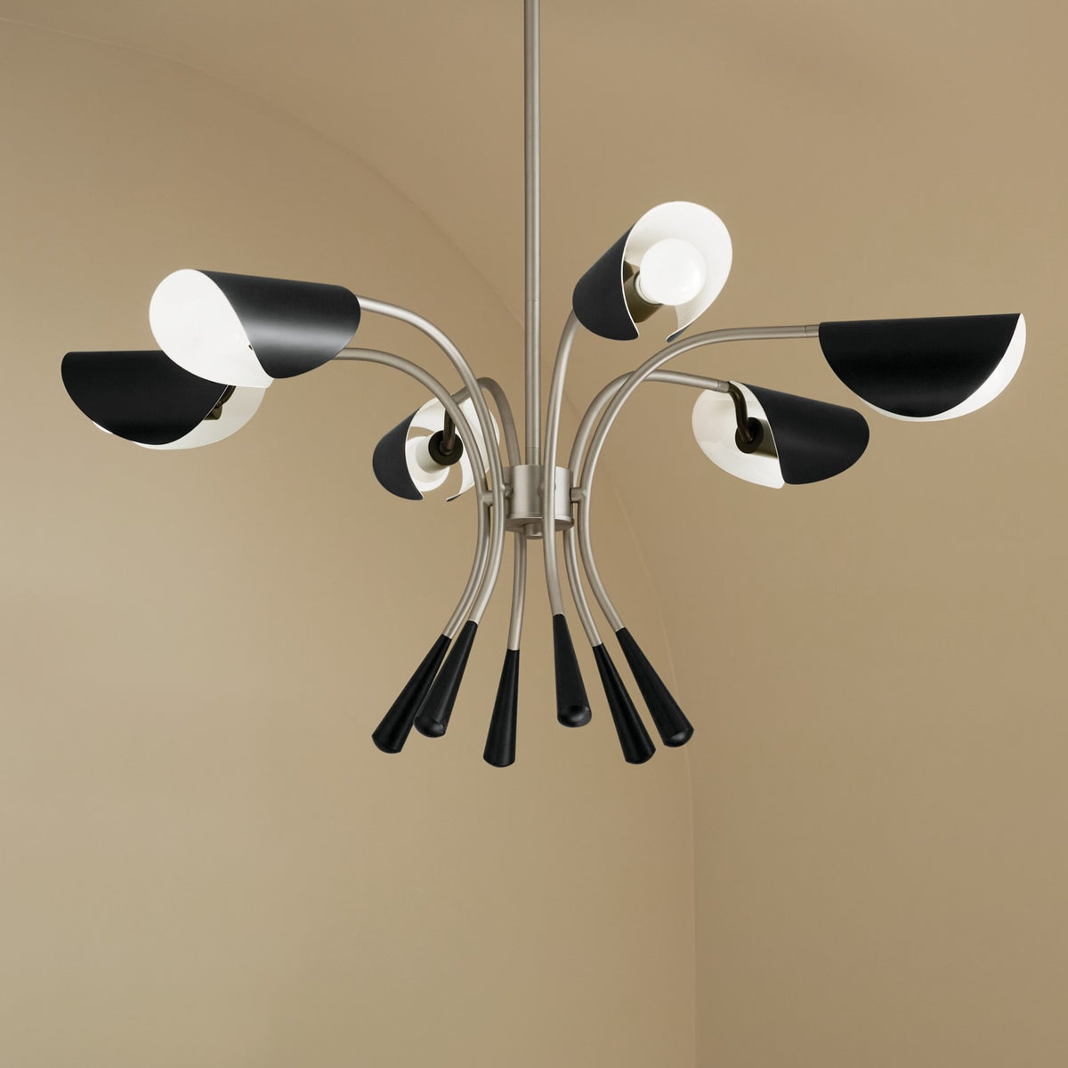 KICHLER 52559SN Arcus 39.25 Inch 6 Light Chandelier In Satin Nickel With Black