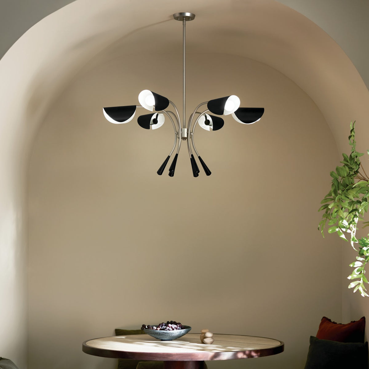 KICHLER 52559SN Arcus 39.25 Inch 6 Light Chandelier In Satin Nickel With Black