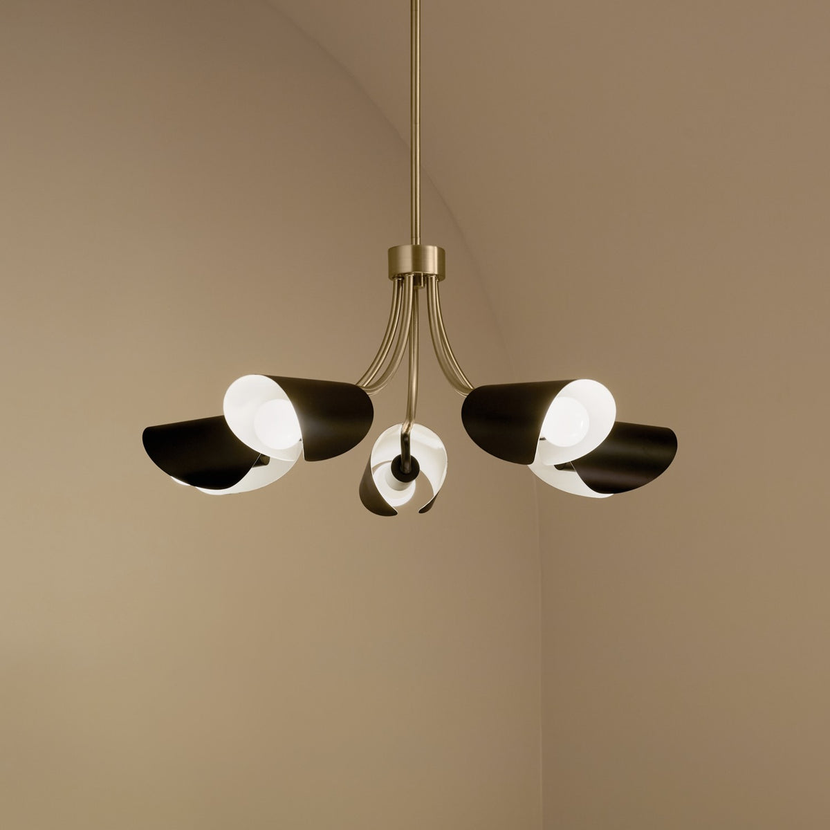 KICHLER 52558CPZBK Arcus 29.25 Inch 5 Light Convertible Chandelier In Champagne Bronze With Black