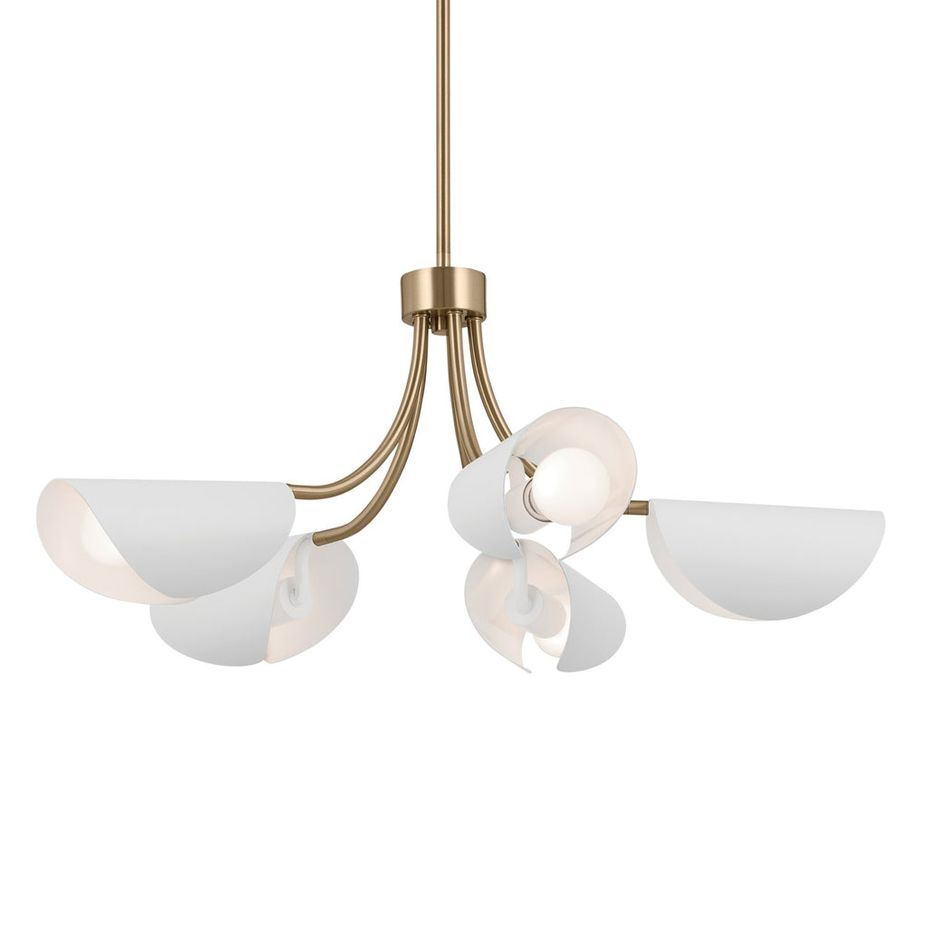 KICHLER 52558CPZWH Arcus 29.25 Inch 5 Light Convertible Chandelier In Champagne Bronze With White