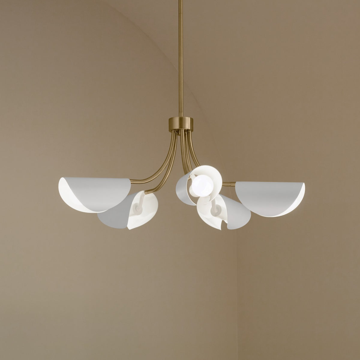 KICHLER 52558CPZWH Arcus 29.25 Inch 5 Light Convertible Chandelier In Champagne Bronze With White