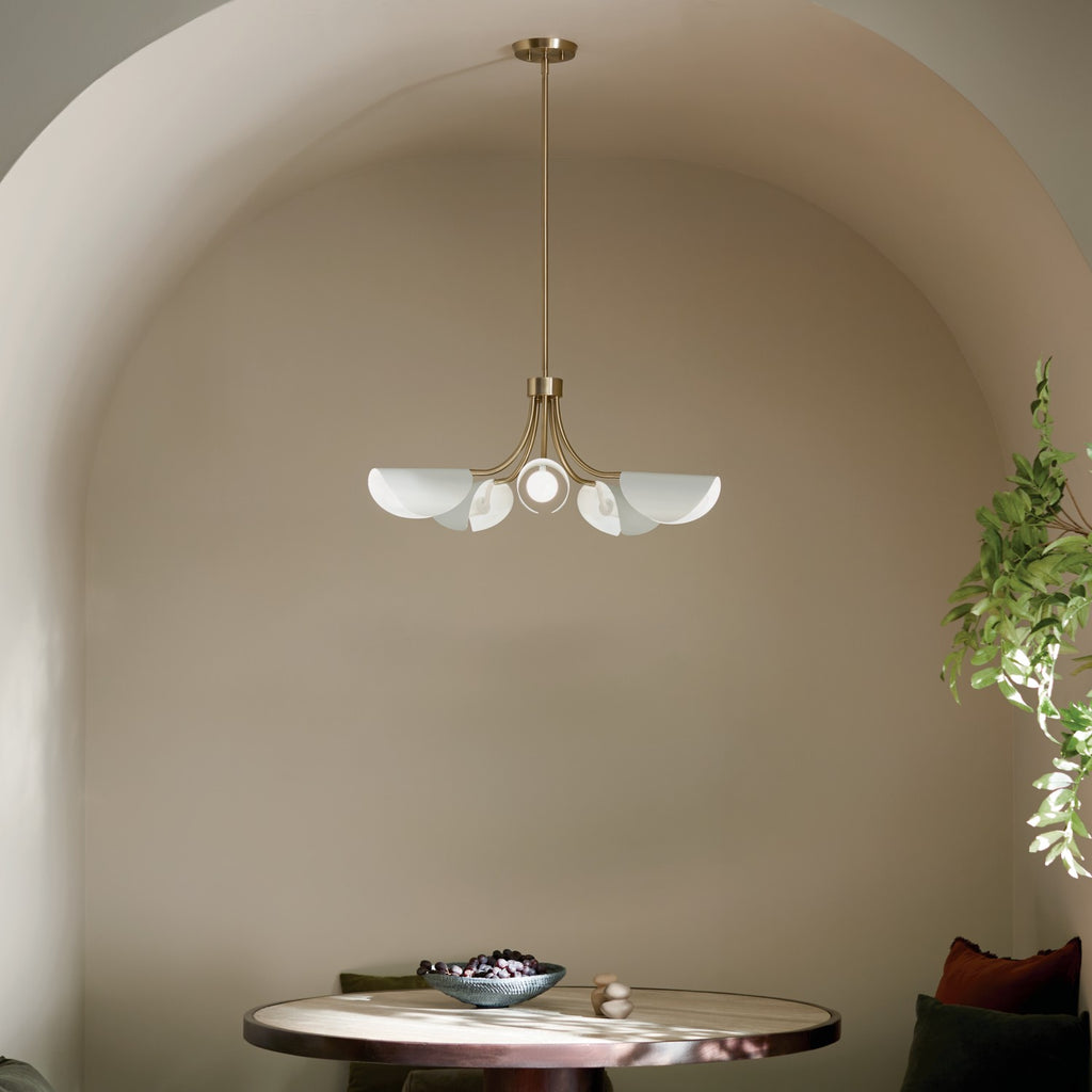 KICHLER 52558CPZWH Arcus 29.25 Inch 5 Light Convertible Chandelier In Champagne Bronze With White