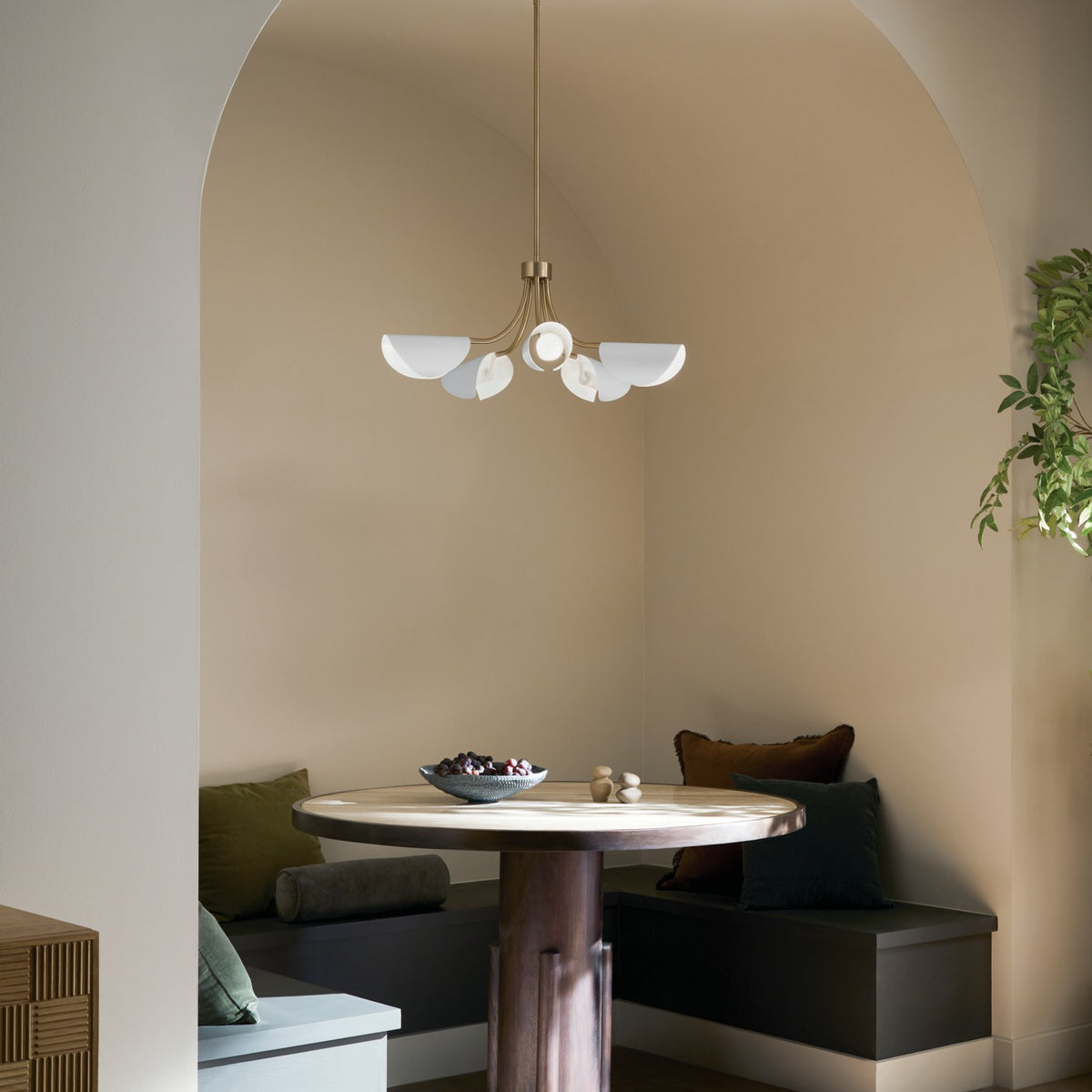 KICHLER 52558CPZWH Arcus 29.25 Inch 5 Light Convertible Chandelier In Champagne Bronze With White