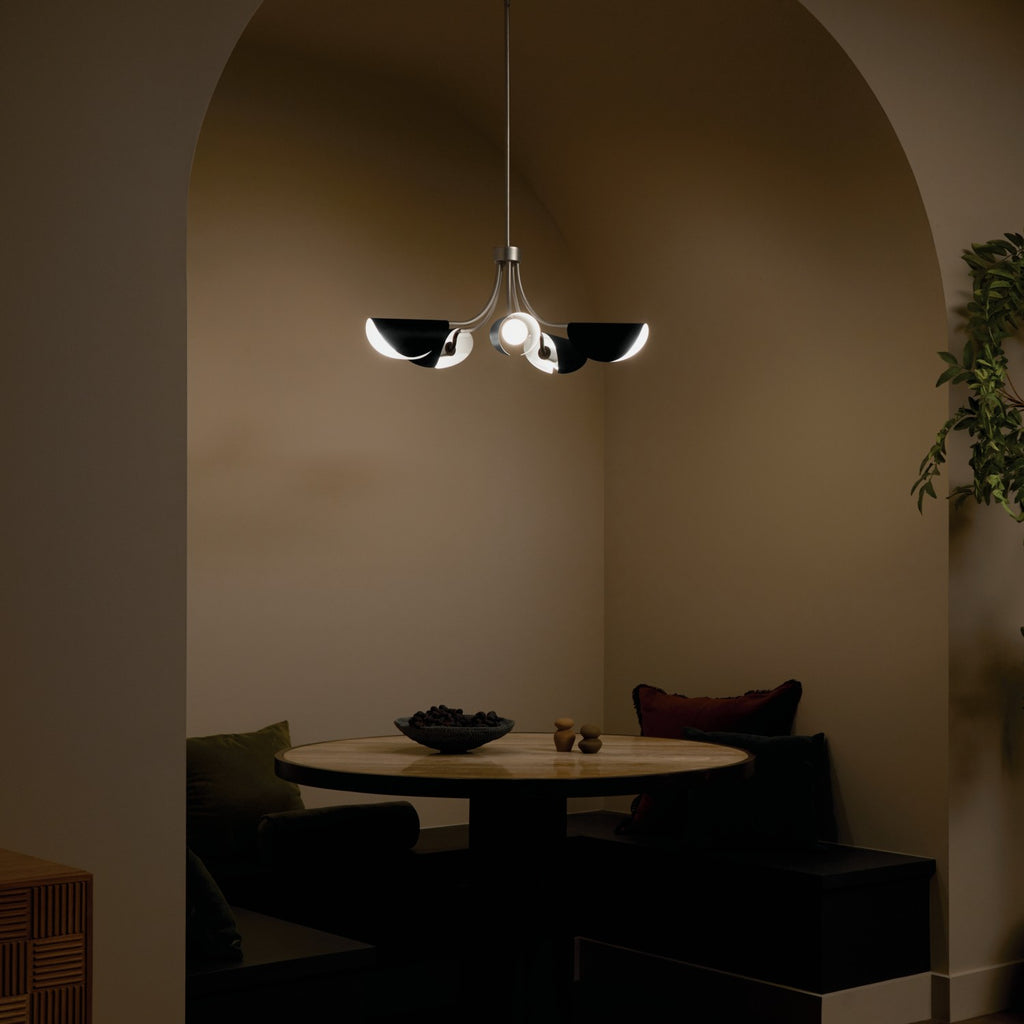 KICHLER 52558SN Arcus 29.25 Inch 5 Light Convertible Chandelier In Satin Nickel With Black