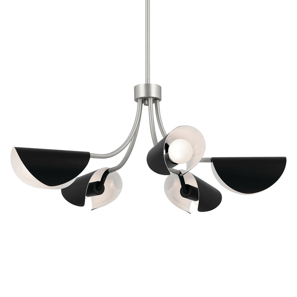 KICHLER 52558SN Arcus 29.25 Inch 5 Light Convertible Chandelier In Satin Nickel With Black