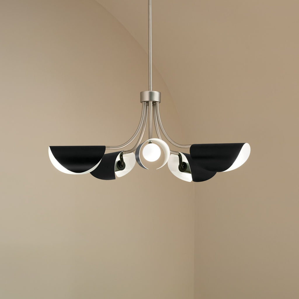 KICHLER 52558SN Arcus 29.25 Inch 5 Light Convertible Chandelier In Satin Nickel With Black