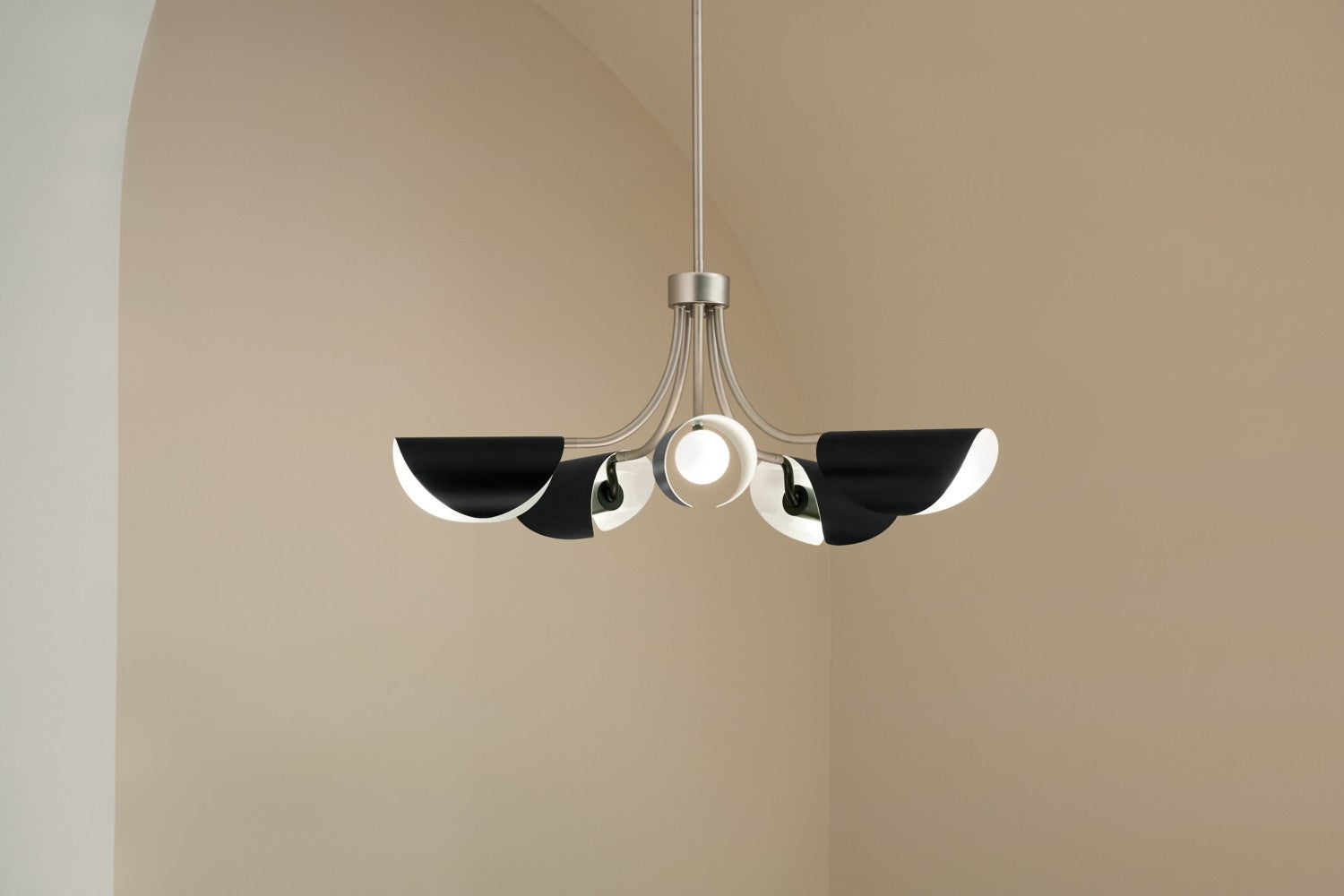 KICHLER 52558SN Arcus 29.25 Inch 5 Light Convertible Chandelier In Satin Nickel With Black