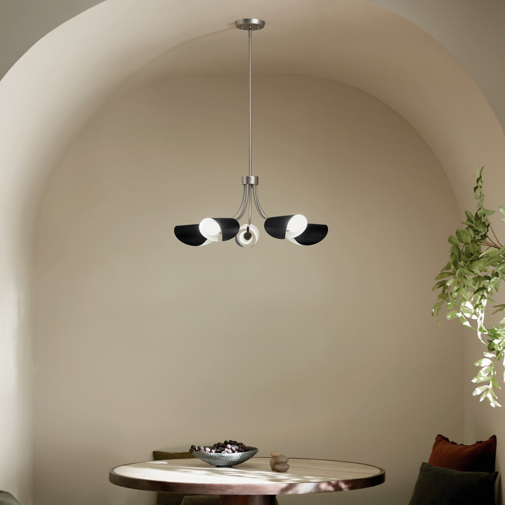 KICHLER 52558SN Arcus 29.25 Inch 5 Light Convertible Chandelier In Satin Nickel With Black