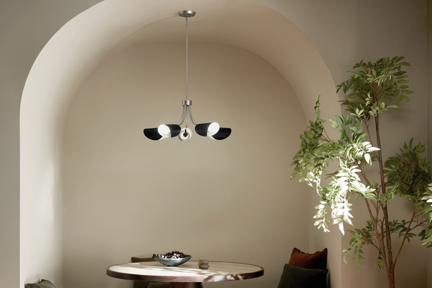 KICHLER 52558SN Arcus 29.25 Inch 5 Light Convertible Chandelier In Satin Nickel With Black