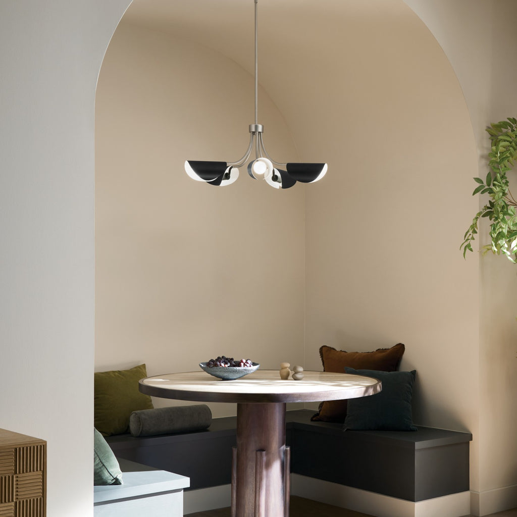 KICHLER 52558SN Arcus 29.25 Inch 5 Light Convertible Chandelier In Satin Nickel With Black