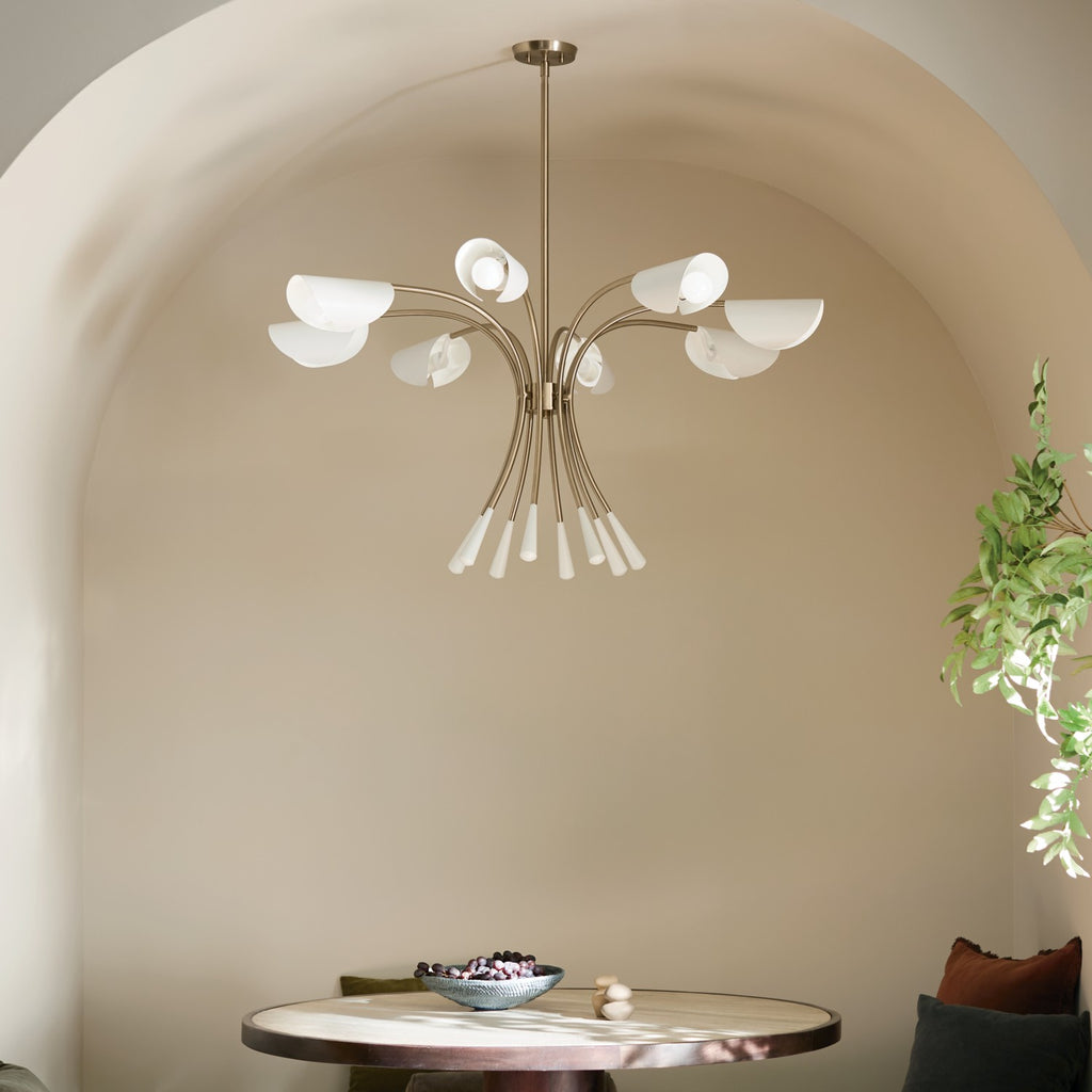 KICHLER 52560CPZWH Arcus 45.5 Inch 8 Light Chandelier In Champagne Bronze With White