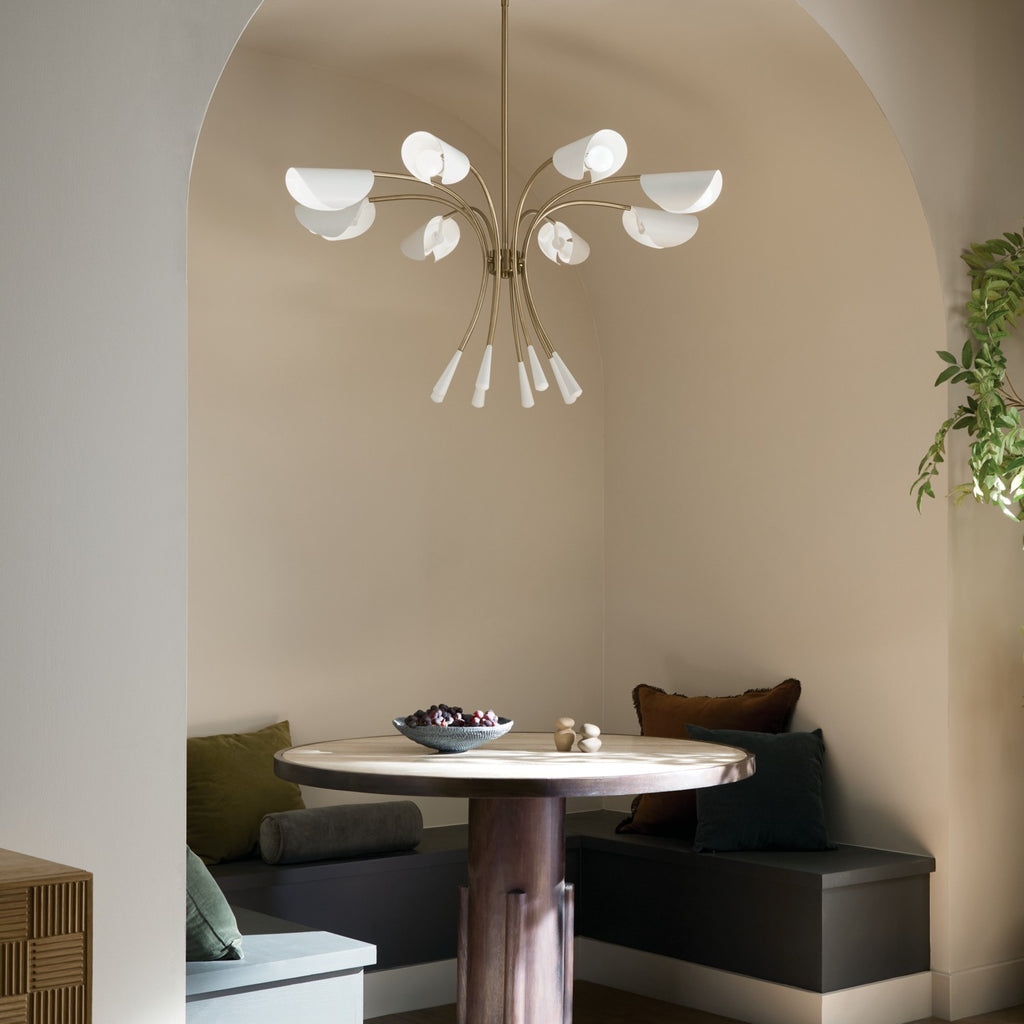 KICHLER 52560CPZWH Arcus 45.5 Inch 8 Light Chandelier In Champagne Bronze With White