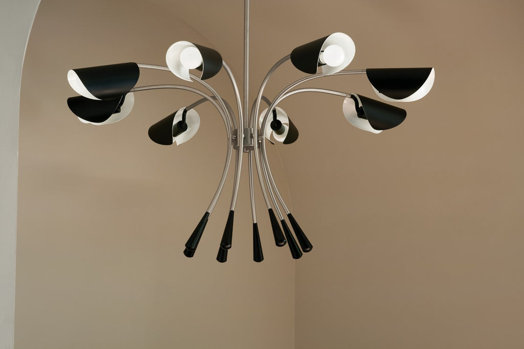 KICHLER 52560SN Arcus 45.4 Inch 8 Light Chandelier In Satin Nickel With Black