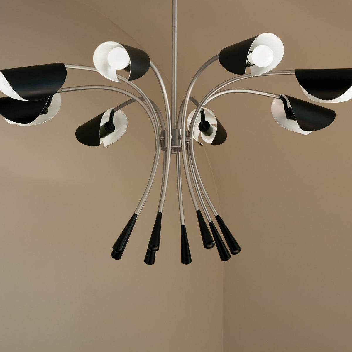 KICHLER 52560SN Arcus 45.4 Inch 8 Light Chandelier In Satin Nickel With Black