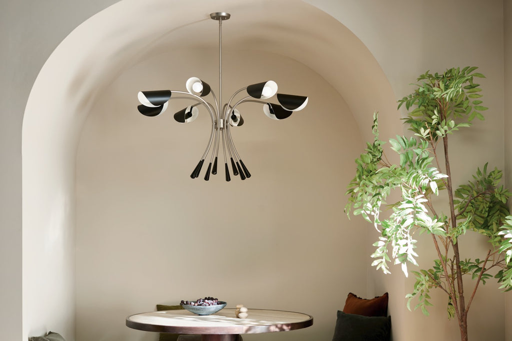 KICHLER 52560SN Arcus 45.4 Inch 8 Light Chandelier In Satin Nickel With Black