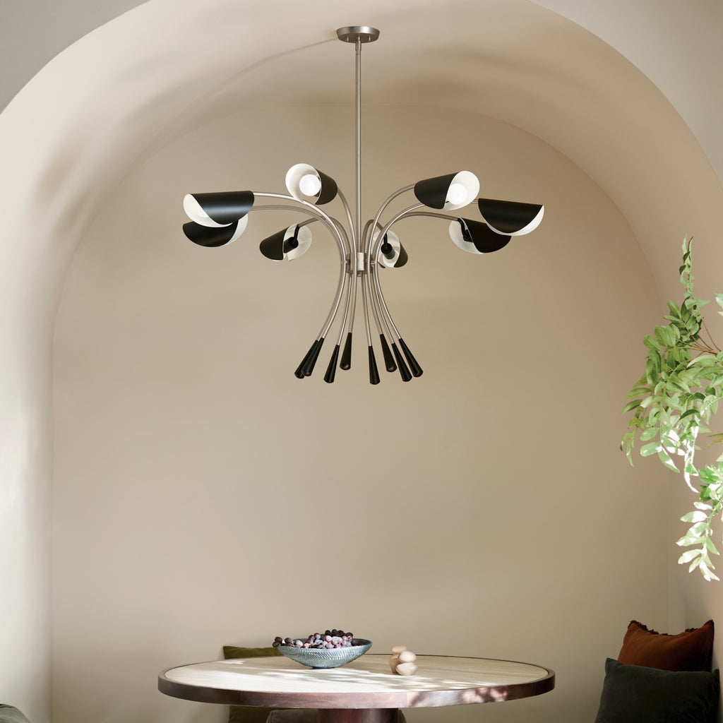 KICHLER 52560SN Arcus 45.4 Inch 8 Light Chandelier In Satin Nickel With Black