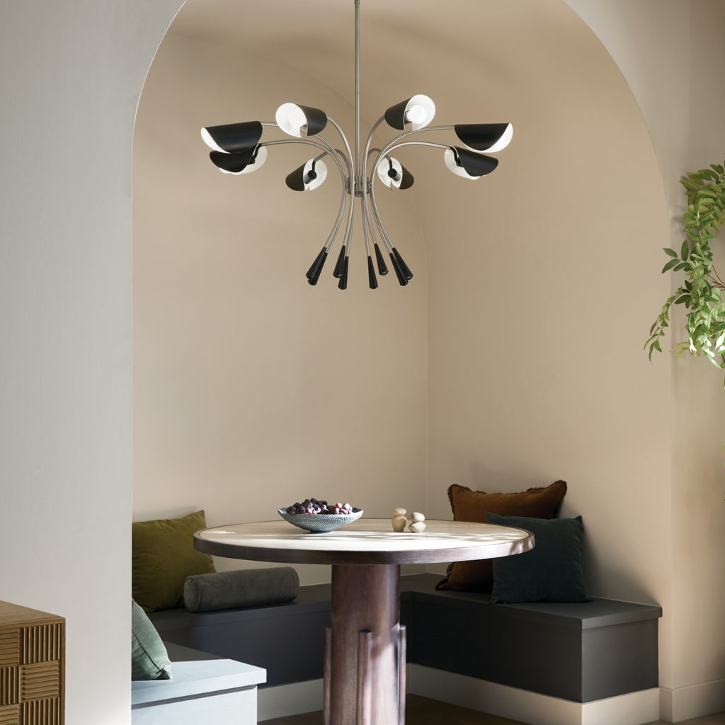 KICHLER 52560SN Arcus 45.4 Inch 8 Light Chandelier In Satin Nickel With Black