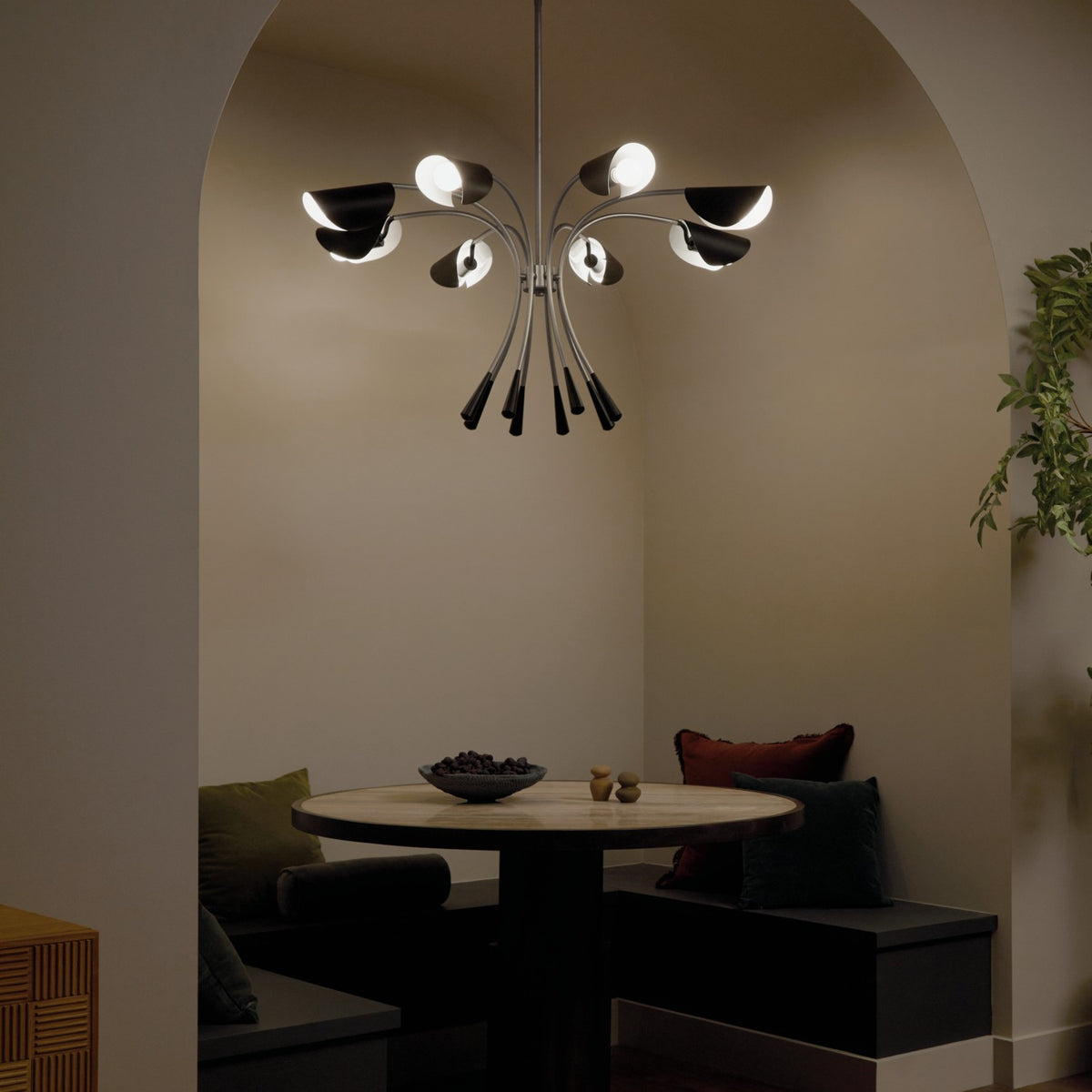 KICHLER 52560SN Arcus 45.4 Inch 8 Light Chandelier In Satin Nickel With Black