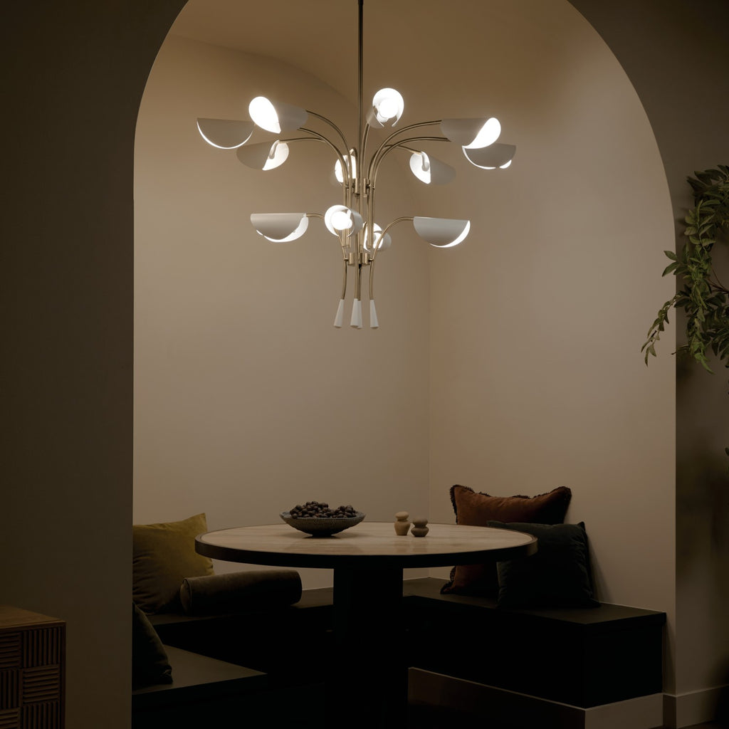 KICHLER 52561CPZWH Arcus 46.25 Inch 12 Light Chandelier In Champagne Bronze With White