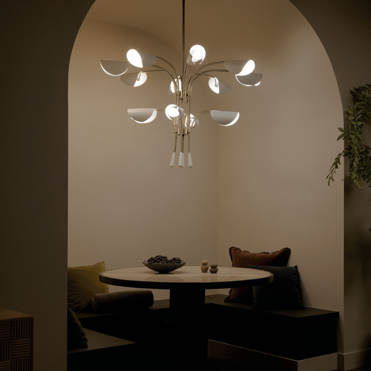 KICHLER 52561CPZWH Arcus 46.25 Inch 12 Light Chandelier In Champagne Bronze With White