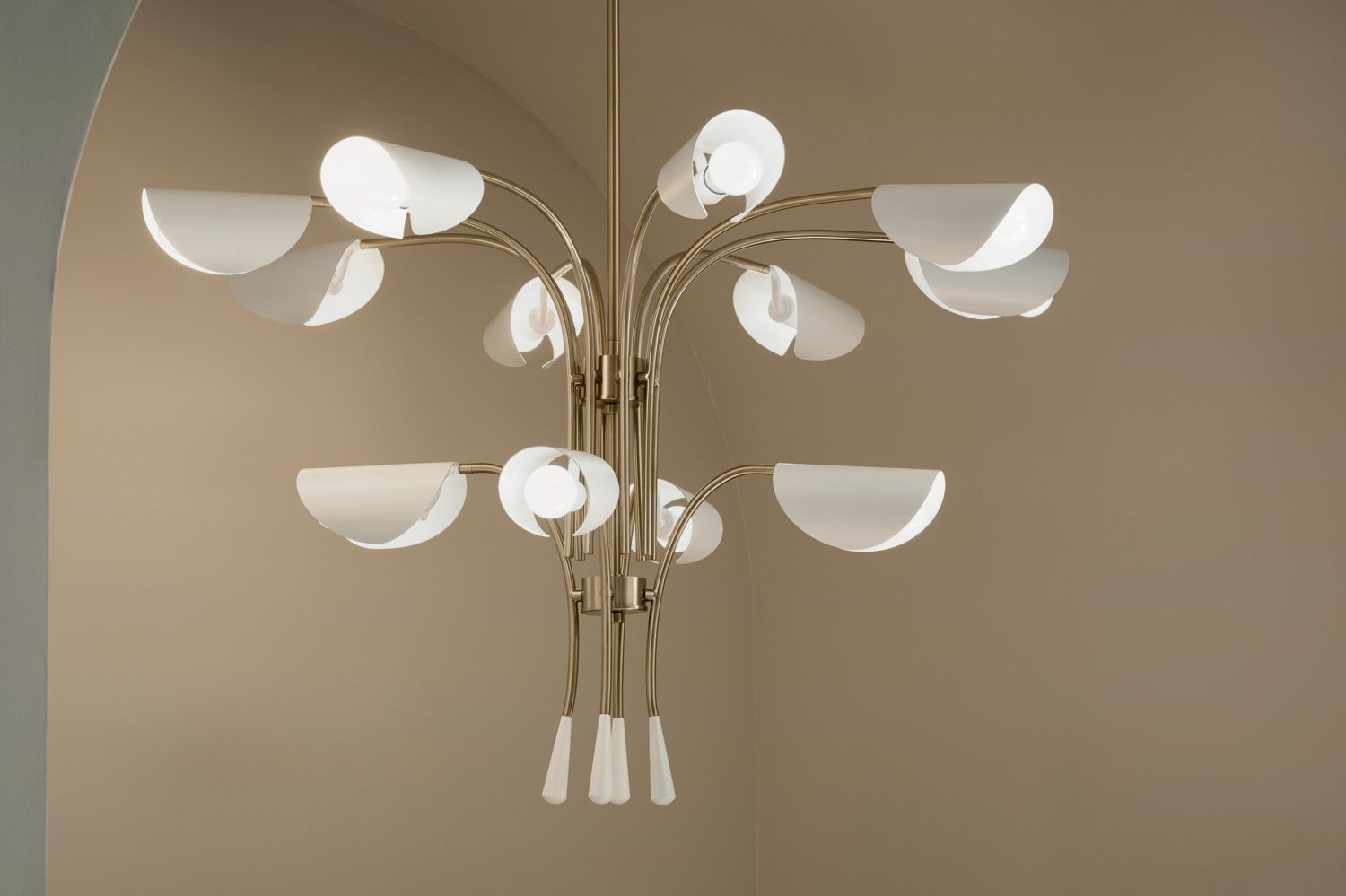 KICHLER 52561CPZWH Arcus 46.25 Inch 12 Light Chandelier In Champagne Bronze With White