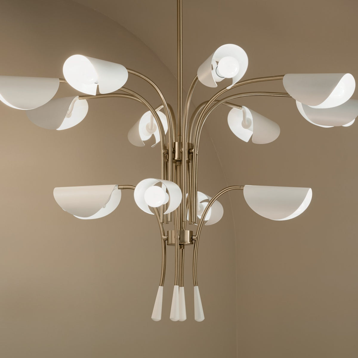 KICHLER 52561CPZWH Arcus 46.25 Inch 12 Light Chandelier In Champagne Bronze With White