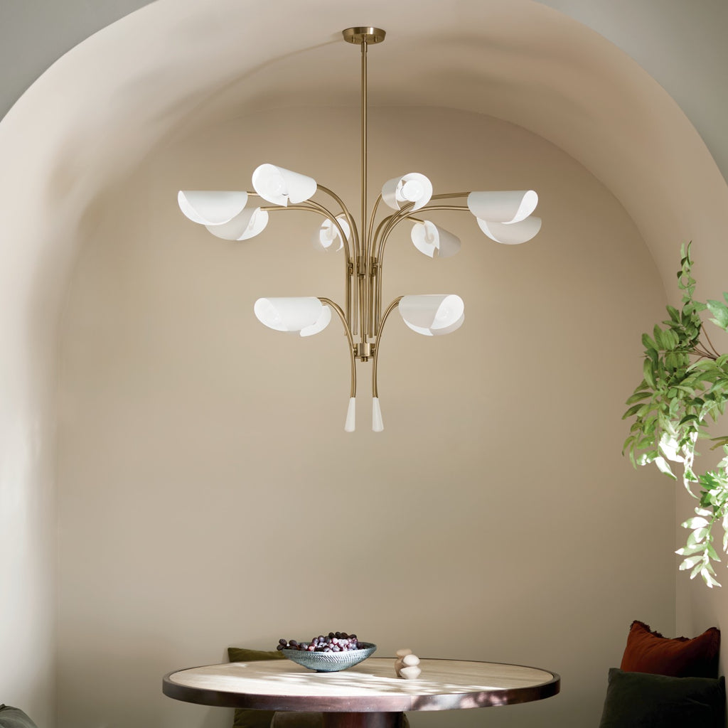 KICHLER 52561CPZWH Arcus 46.25 Inch 12 Light Chandelier In Champagne Bronze With White