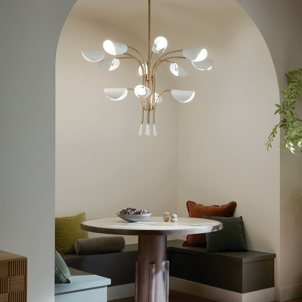 KICHLER 52561CPZWH Arcus 46.25 Inch 12 Light Chandelier In Champagne Bronze With White
