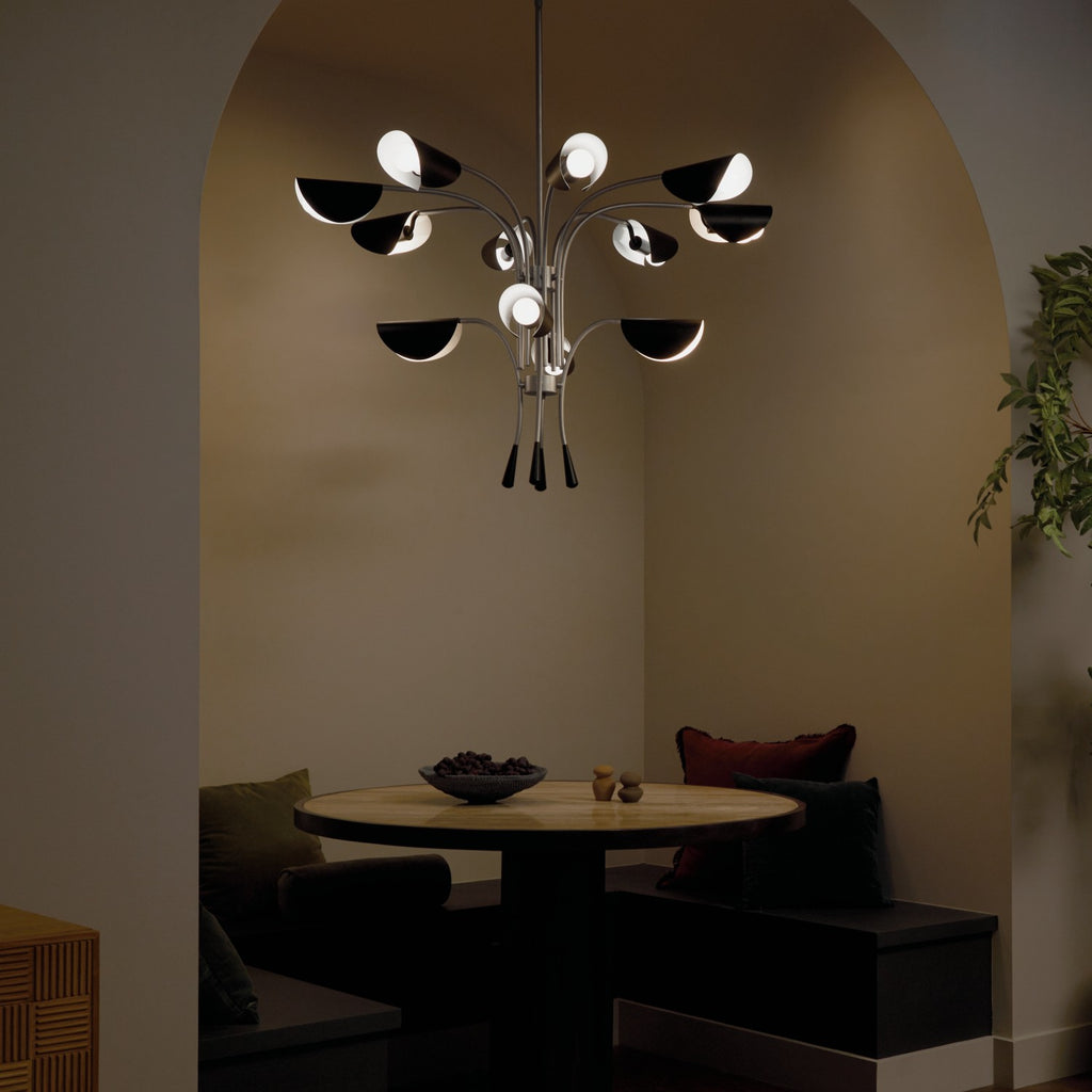 KICHLER 52561SN Arcus 46.25 Inch 12 Light Chandelier In Satin Nickel With Black